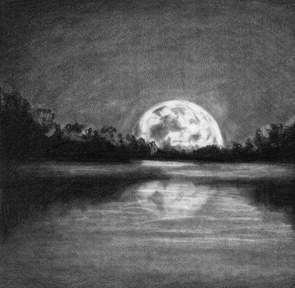 Пейзажи с луной карандашом