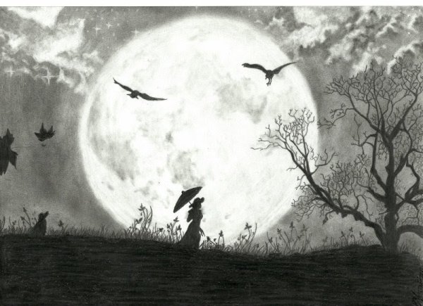 Ночной пейзаж карандашом