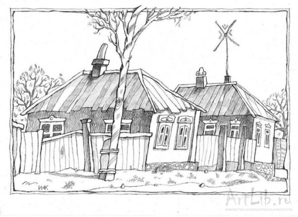 Деревня рисунок карандашом