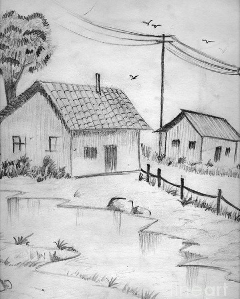 Деревня рисунок карандашом