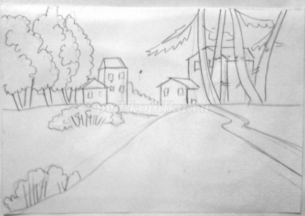 Городской пейзаж карандашом легко для детей