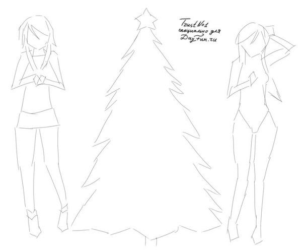 Новогодний рисунок с людьми легко