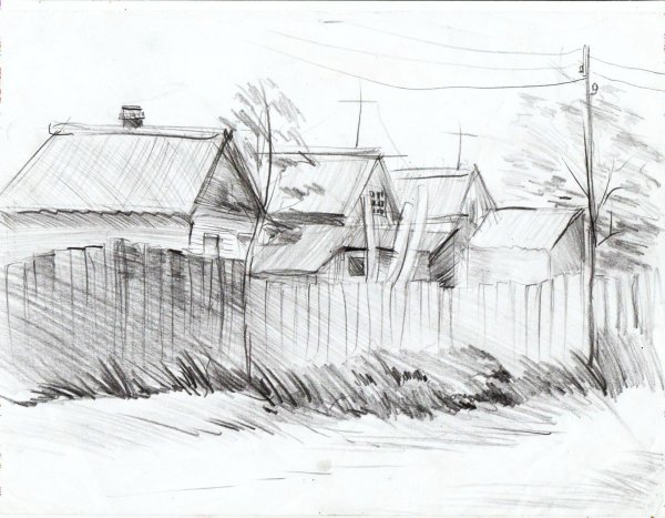 Пленэрные зарисовки карандашом