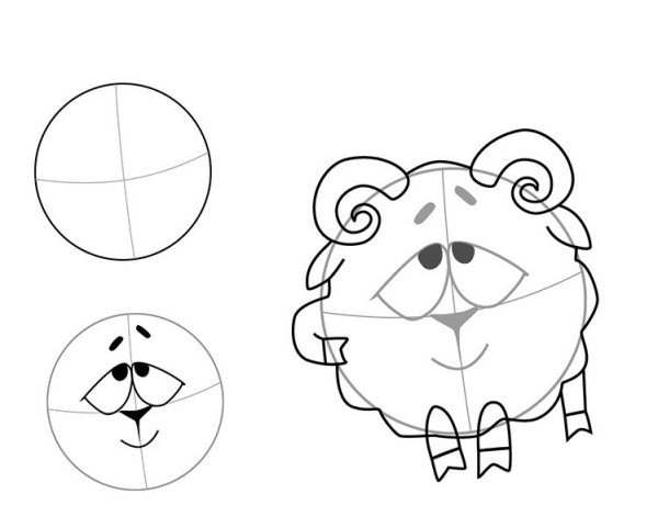 Как нарисовать Бараша из смешариков поэтапно