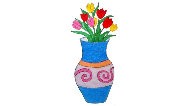Ваза с цветами карандашом для начинающих