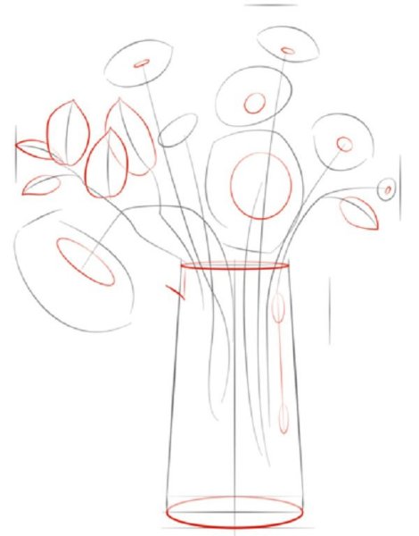 Поэтапное рисование ваза с цветами
