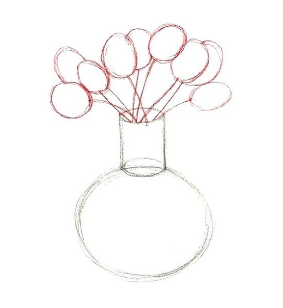 Ваза с цветами рисунок карандашом