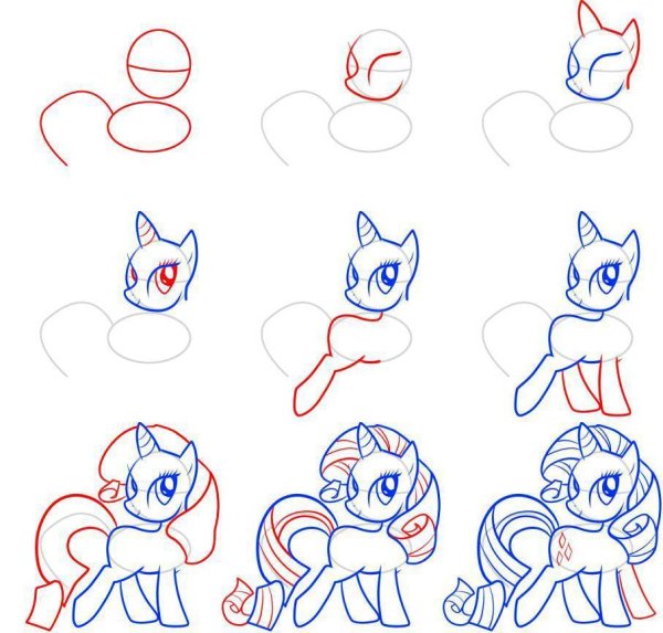 Нарисовать пони Рарити поэтапно