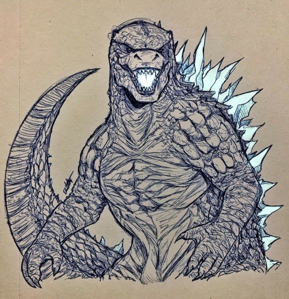 Годзилла сбоку рисунок лёгкий