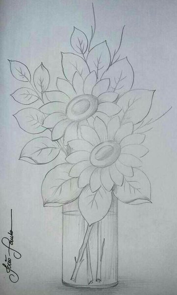 Композиция цветов карандашом