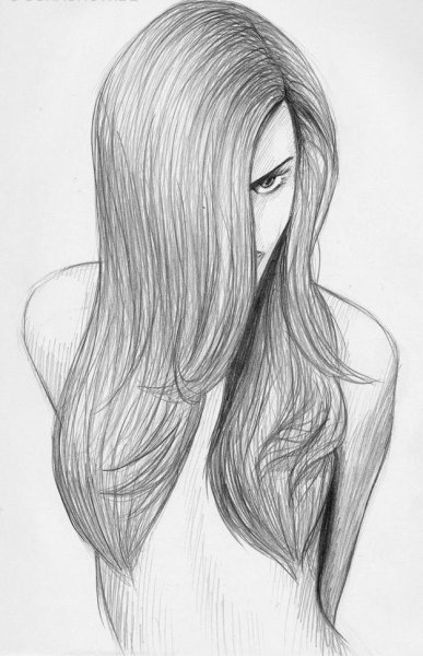 Девушка с длинными волосами рисунок карандашом