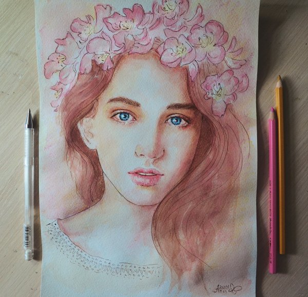 Портрет девушки цветными карандашами