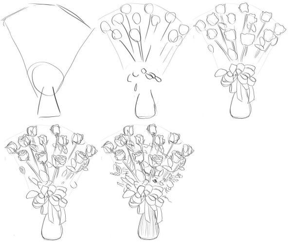 Натюрморт ваза с цветами карандашом
