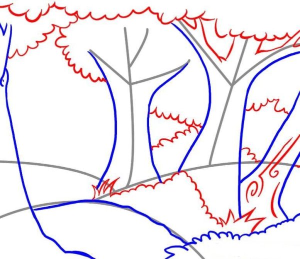 Рисунок леса пошагово