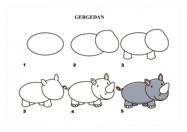 Носорог рисунок карандашом