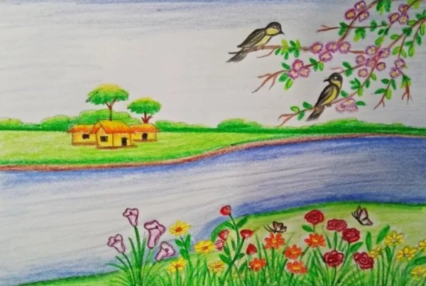 Весенний рисунок карандашом