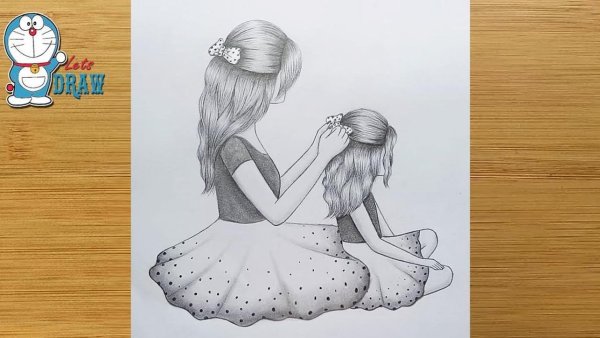 Мать и дочь рисунок карандашом