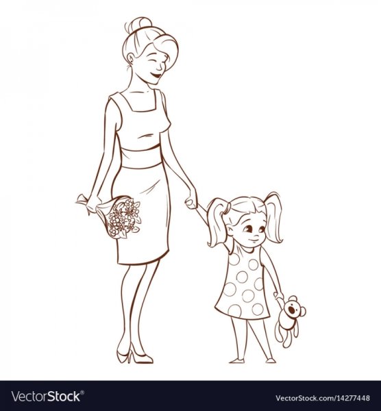 Рисование мамы с ребенком в полный рост