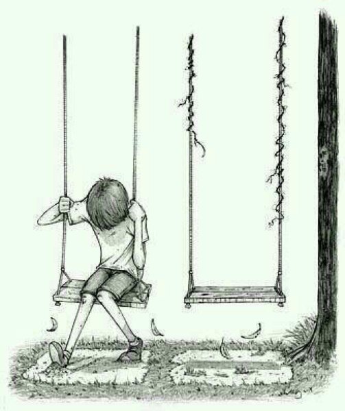 Одинокий человек на качелях