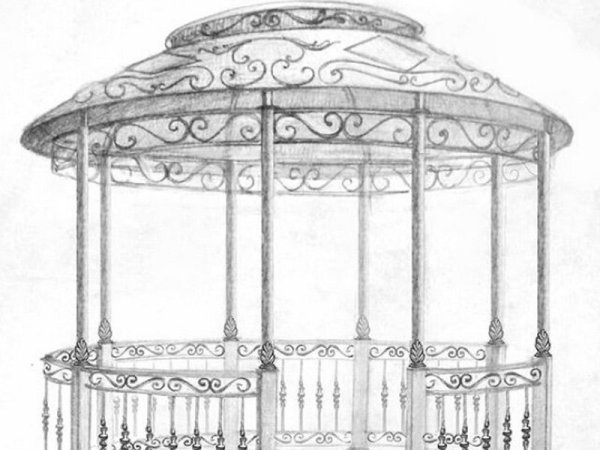 Круглая беседка карандашом