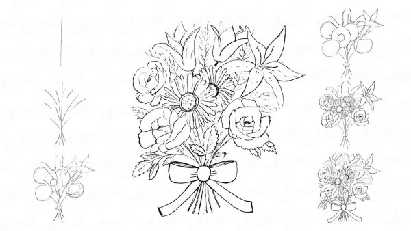 Ваза с цветами для срисовки