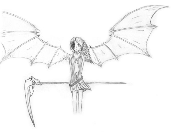 Крылья демона карандашом
