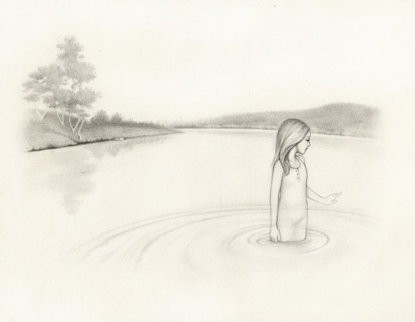 Пейзаж с девочкой карандашом