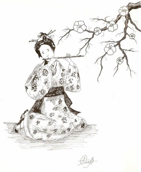 Японские рисунки карандашом