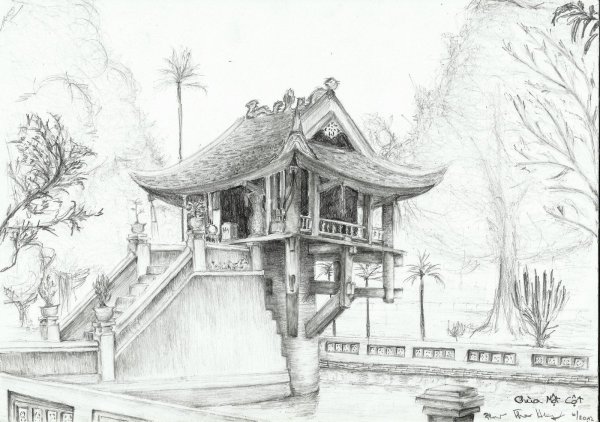 Китайский пейзаж карандашом