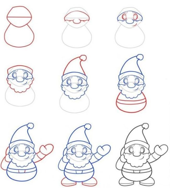 Поэтапное рисование Деда Мороза