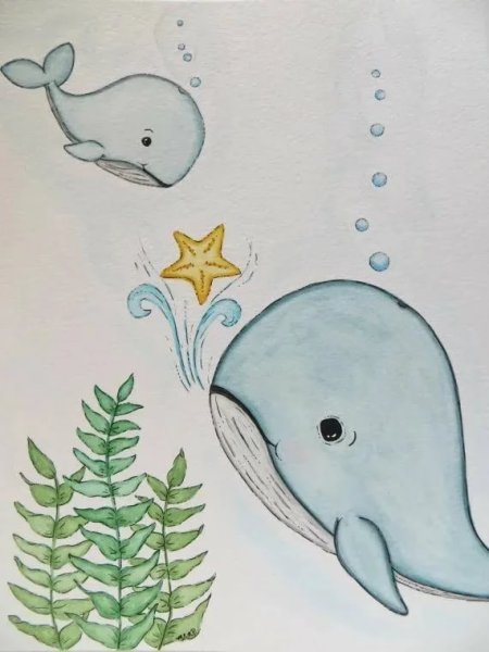 Рисунок кита легкий