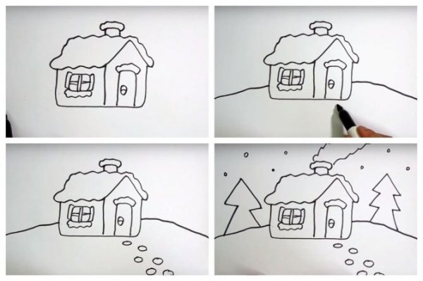 Рисование домик зима