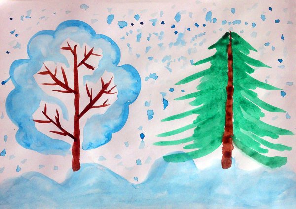 Рисование зима карандашами детский сад