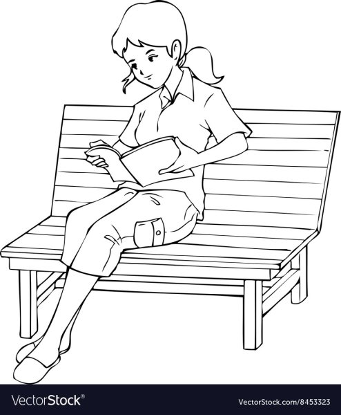 Раскраска девочка на скамейке