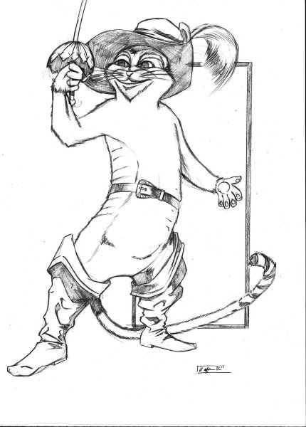 Рисунки для срисовки кот в сапогах