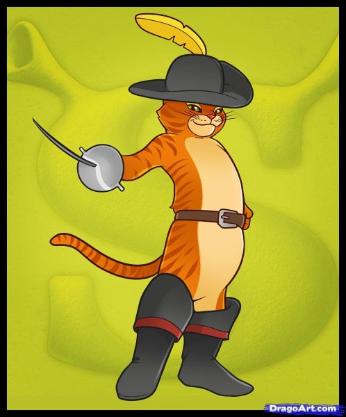 Рисунок кот в сапогах из сказки Шарля Перро