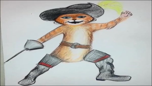 Кот в сапогах рисунок для детей