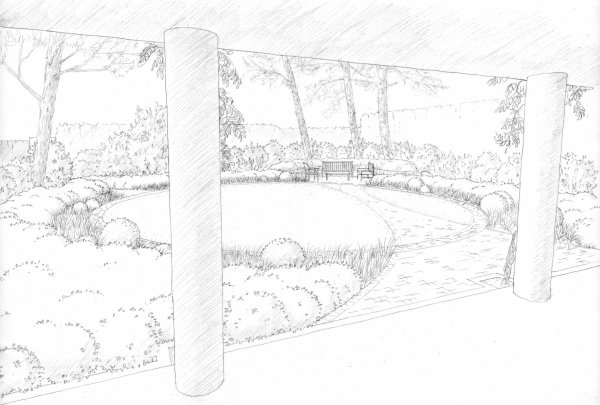 Ландшафт сада карандашом