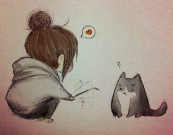 Девушка с котом рисунок карандашом
