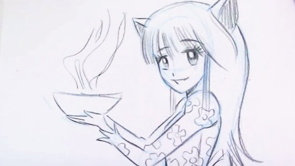 Кошка девочка рисунок для срисовки