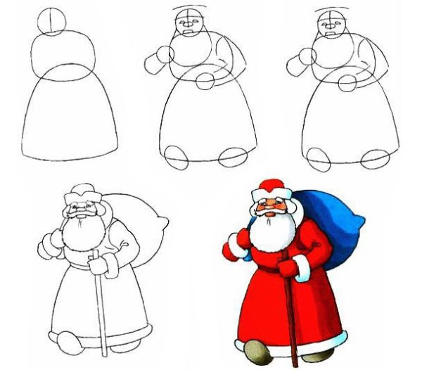 Схема рисования Деда Мороза