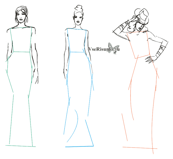 Поэтапный рисунок платья