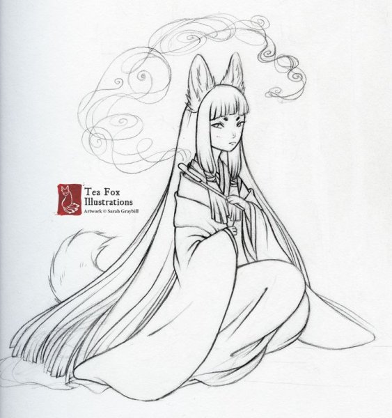 Кицунэ рисунок для срисовки