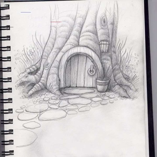 Фантастический пейзаж карандашом легко