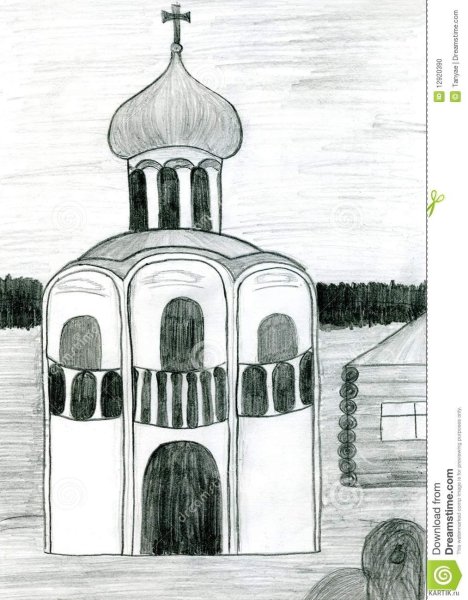 Поэтапное рисование церкви