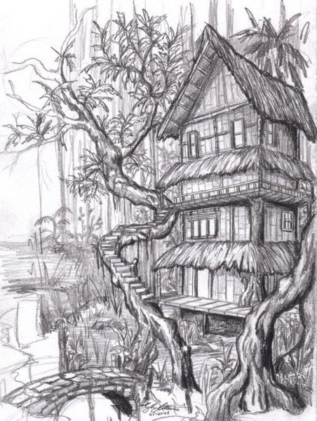 Эскиз дом на дереве