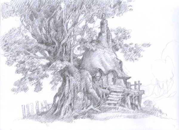 Нарисовать дом на дереве