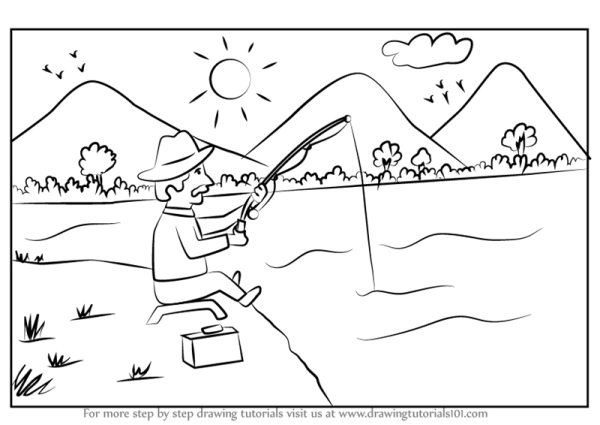 Рыбак рисунок карандашом