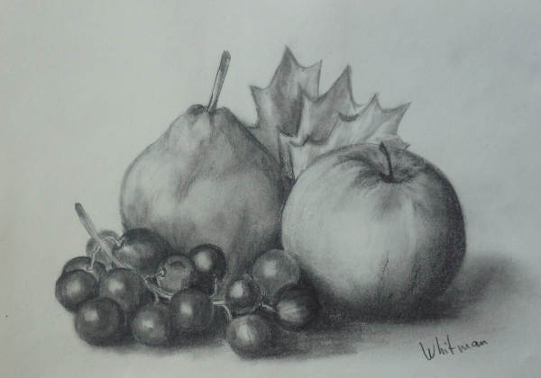 Натюрморт карандашом ваза и фрукты
