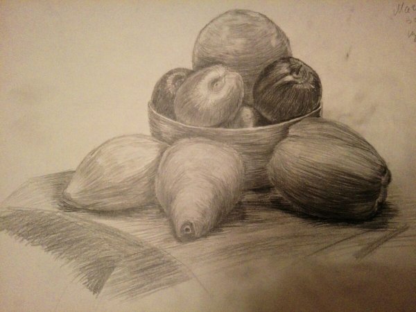 Натюрморт с фруктами поэтапное рисование